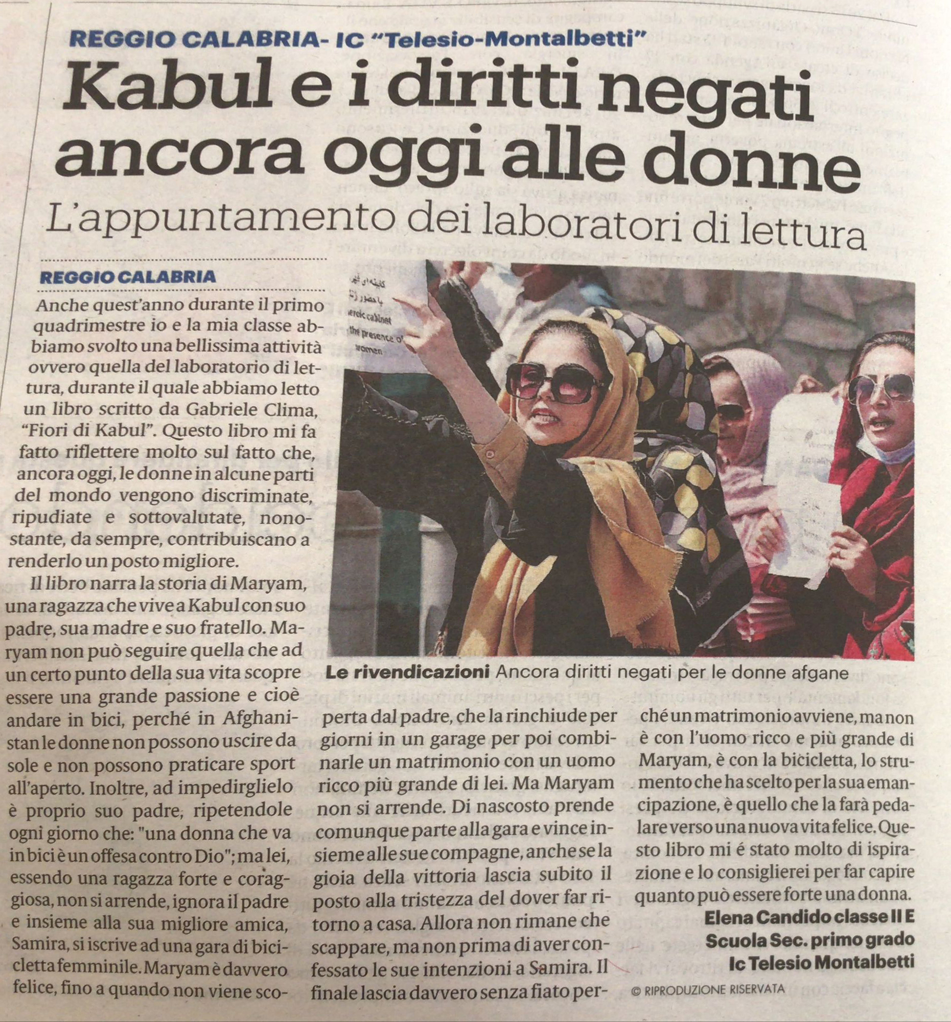 Gazzetta del Sud 10 febbraio 2022   Kabul e i diritti negati ancora oggi alle donne