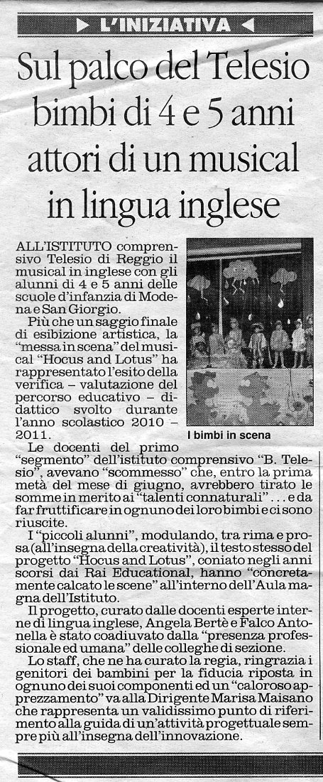 Rassegna Stampa 2011 Attori di un musical