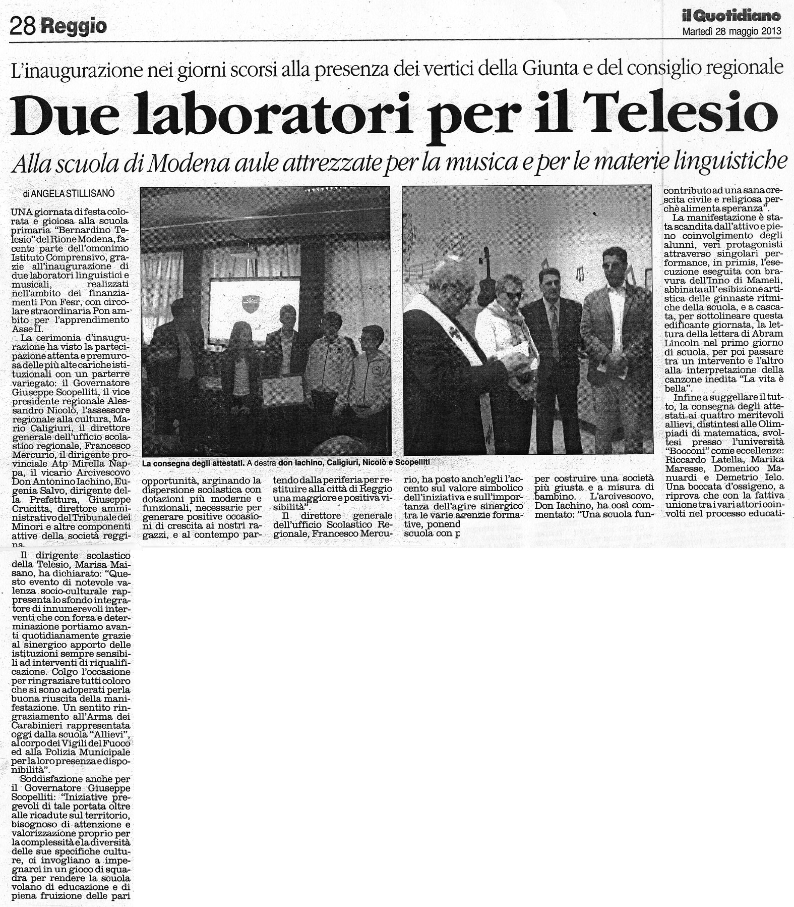 Rassegna Stampa 2013 Primaria Due laboratori per il Telesio 1