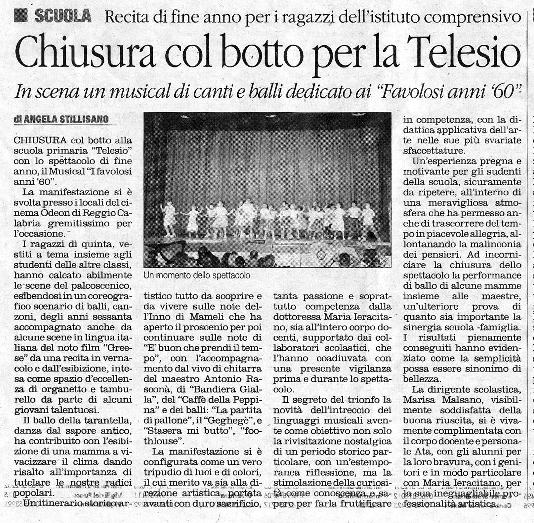 Rassegna Stampa 2014 Primaria Chiusura col botto per la Telesio