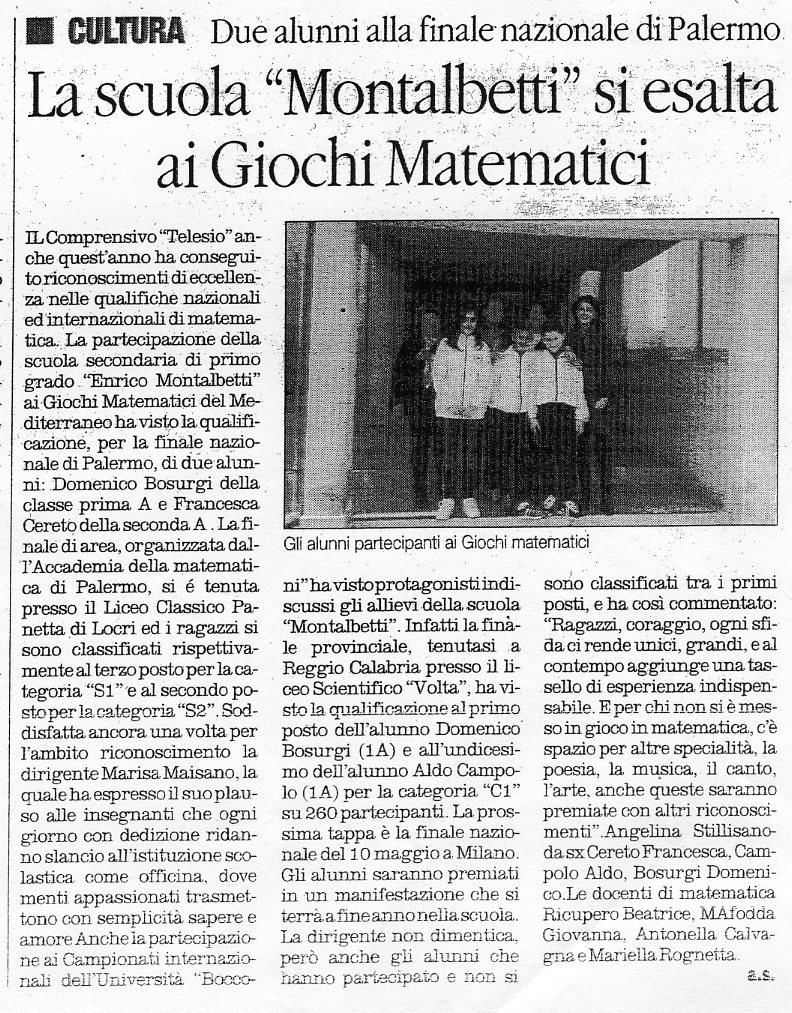 Rassegna Stampa 2014 Secondaria Finalisti Giochi Matematici