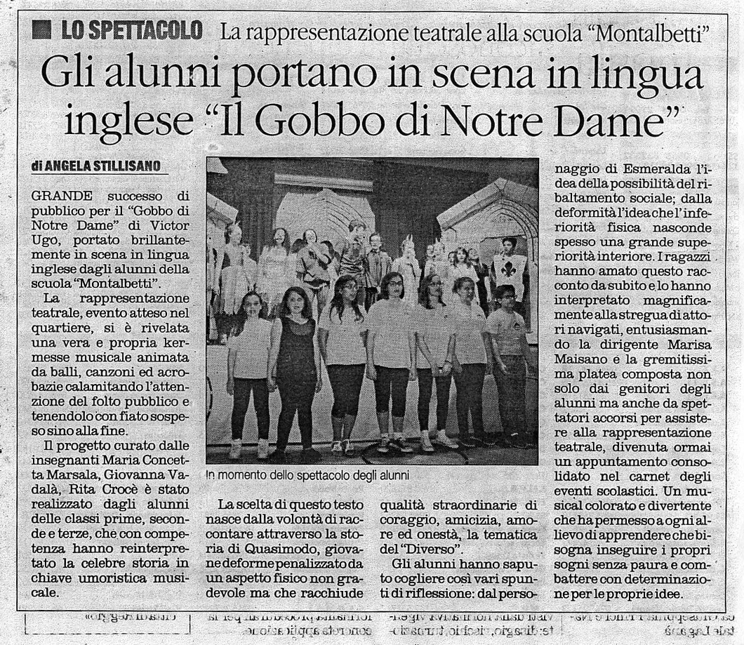 Rassegna Stampa 2014 Secondaria Il Gobbo di Notre Dame in inglese