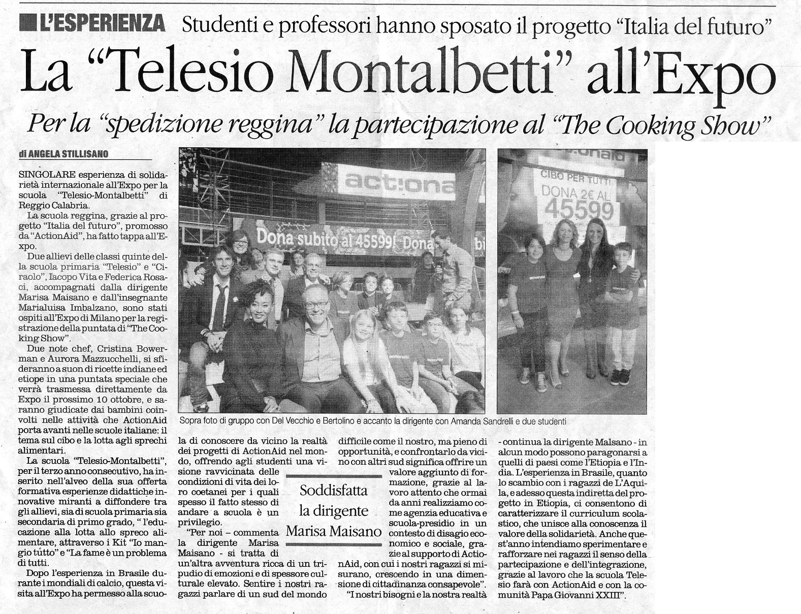 Rassegna Stampa 2015 Actionaid Primaria La Telesio Montalbetti allExpo